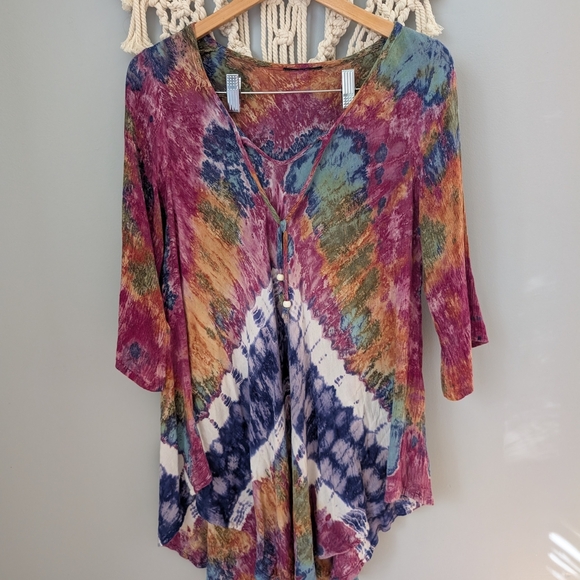 2/$20 Multicolor Tie-Dye Women's Top Boho Small Medium Tunic - Picture 6 of 6